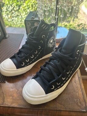 Converse Black and White High Top Leather Sneakers